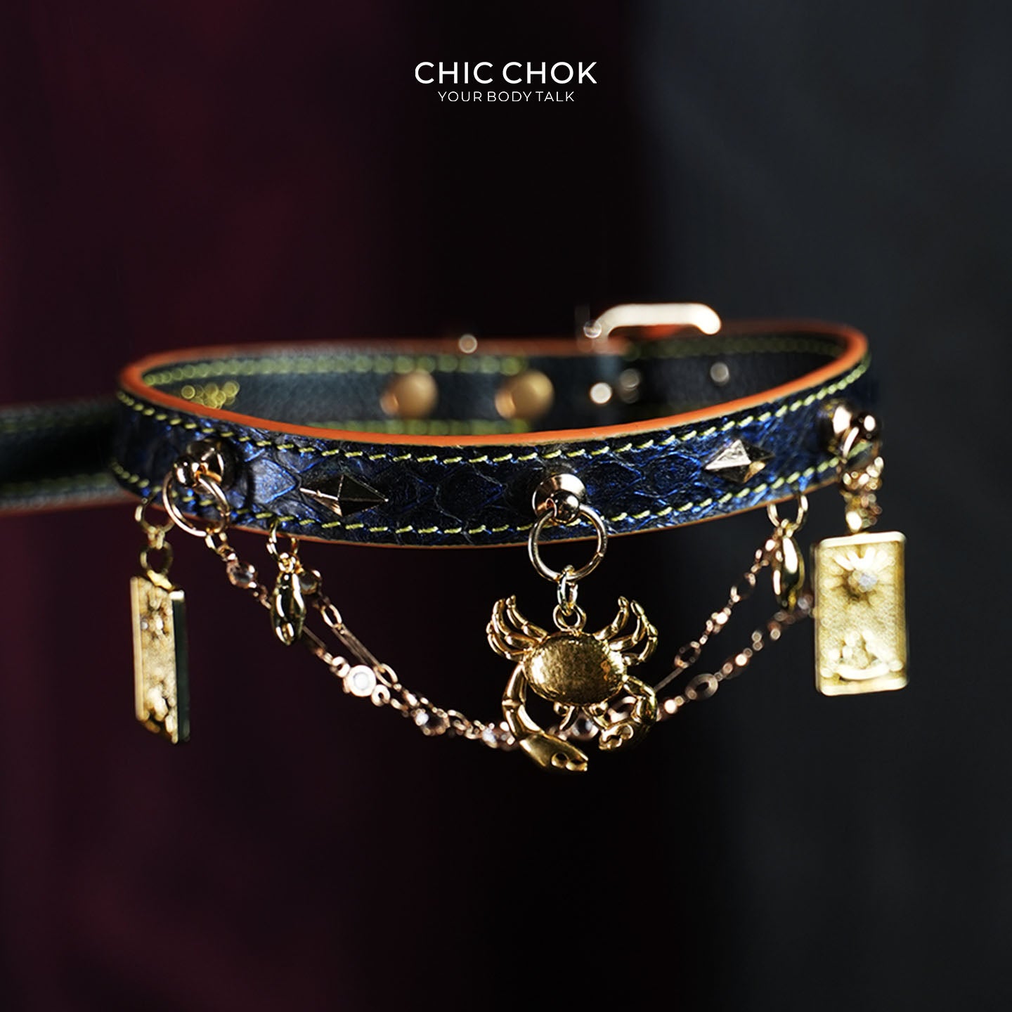 CHICCHOK Astral Sequence Zodiac Choker Collection | Custom Genuine Cowhide & Snakeskin Collar | 12 Astrology Tarot Heavy Metal Neckwear