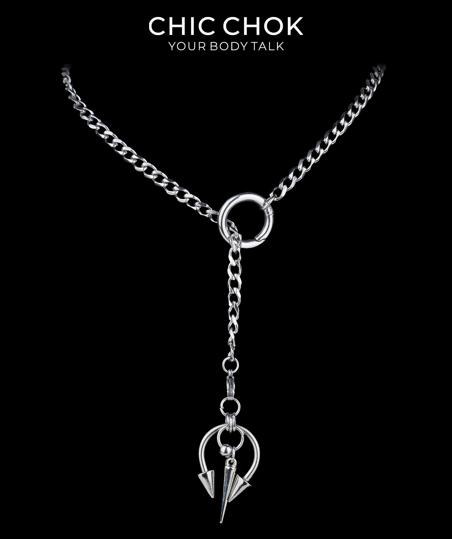 CHICCHOK Subversive Y-Lariat Chain Necklace | Gothic Stainless Steel Cuban Link Collar