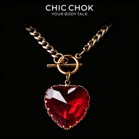CHICCHOK Crimson Heart Y-Lariat Necklace | Gold Stainless Steel OT Toggle Chain | Dark Coquette Faceted Resin Heart Pendant Jewelry