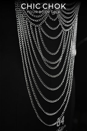 CHICCHOK Tidal Mesh Body Chain Armor | Handcrafted Silver Cuban Link Harness | Gothic Subversive Grunge Beachwear Festival Jewelry