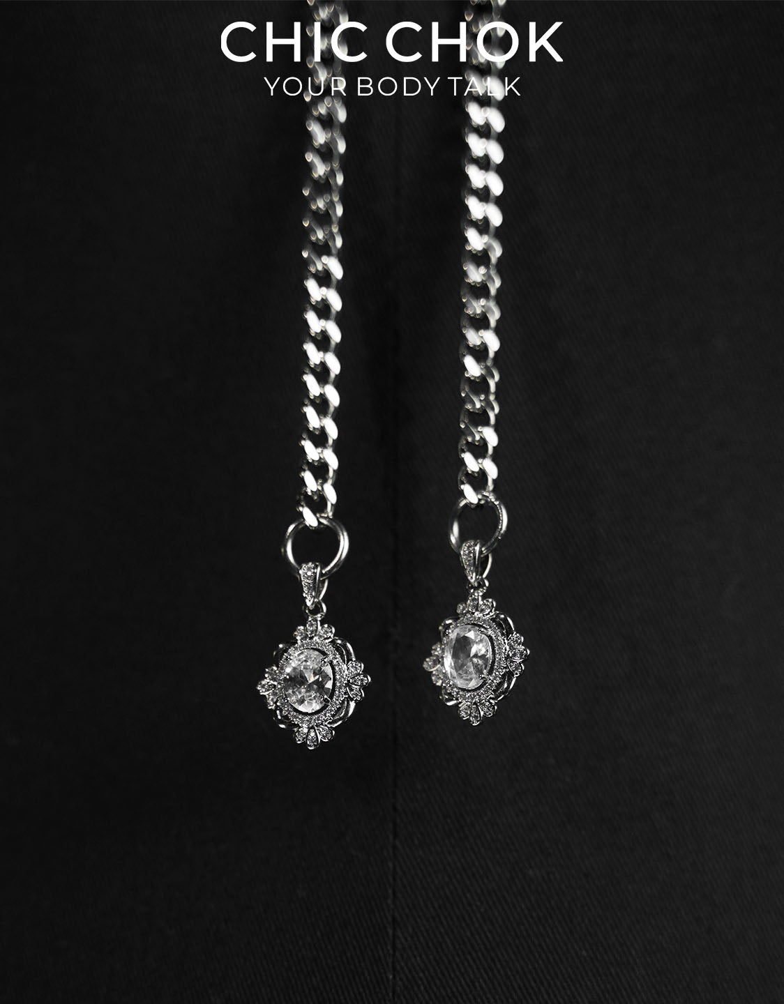 CHICCHOK Twin Astral Crystals Stainless Steel Necklace | Gothic Cyberpunk Industrial Chain Pendant | Luxury Y2K Fairy Grunge Hypoallergenic Jewelry