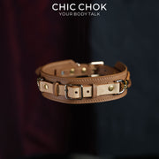 CHICCHOK Western Equestrian 本革チョーカー | レトロカウボーイ ハーネスバックルカラー | ラグジュアリー ブラウン編み込みレザーコード オルタナティブジュエリー