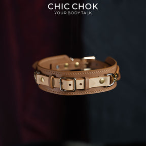 Gargantilha CHICCHOK Western Equestrian em couro legítimo | Colar com fivela harness retrô cowboy | Joia alternativa de luxo com cordão de couro marrom trançado