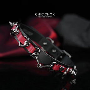 CHICCHOK [Mysterious Queen] Red&Black Spikes Stylish Leather Choker