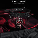 CHICCHOK Black and Red Lace Spiked Collar | Top-Grain Calfskin Cross-Shaped Pendant | Vampire Gothic Lace Necklace