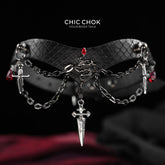 CHICCHOK "Serpent's Blood Oath" Python Leather Sword Choker | Dark Gothic V-Shape Collar | Subculture Rebellious Neckwear