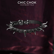 CHICCHOK Thorn Wasteland Genuine Leather Choker | Gothic Punk Rock Asymmetric Spike Collar | Luxury Heavy Metal Motorcycle Biker Subversive Jewelry