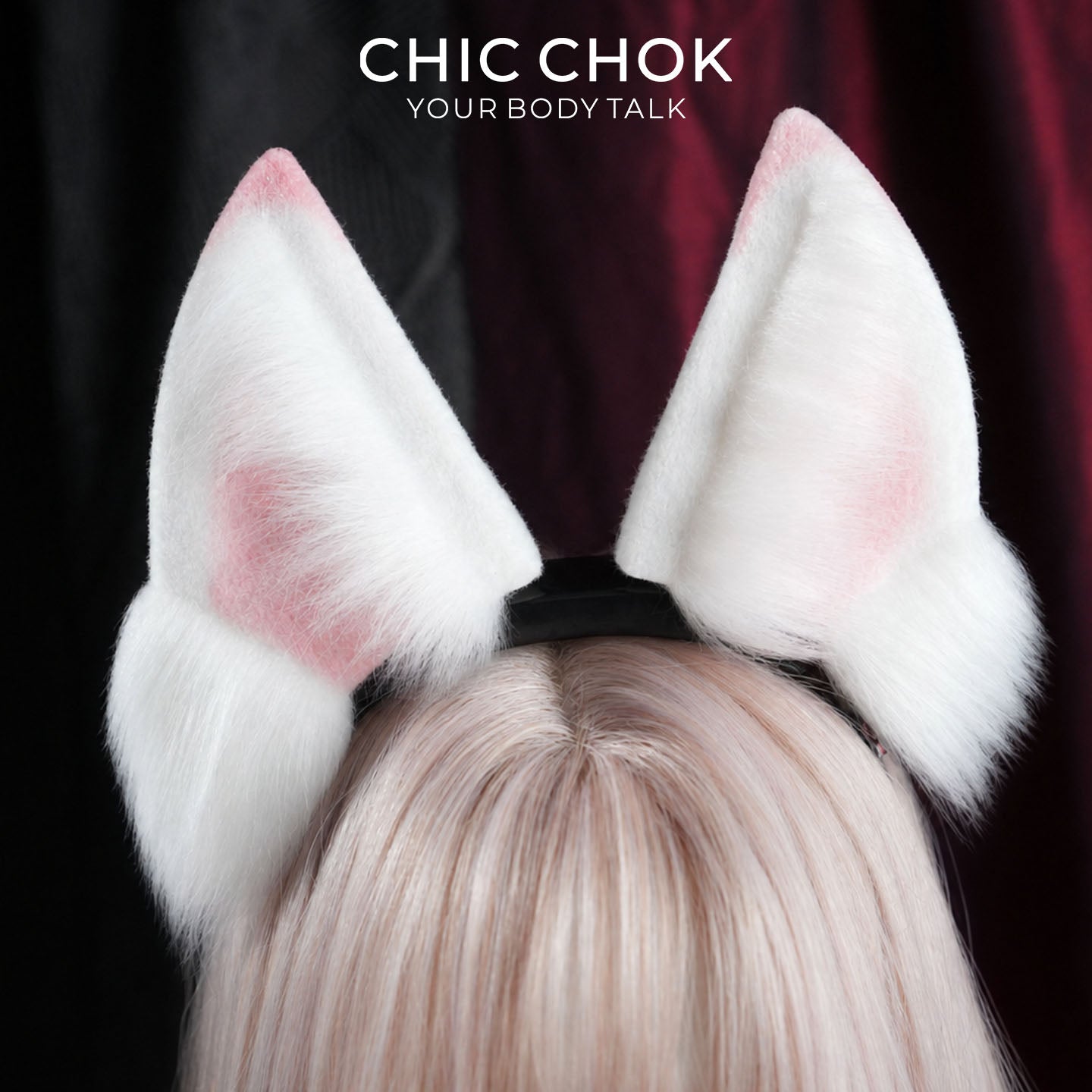 CHICCHOK Pink Haze Animatronic Neko Ears | Moving Plush Cat Ear Headband | Pastel Goth Cyber Cosplay Accessory