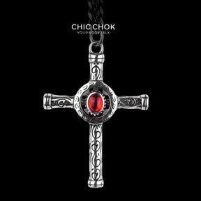 Collana a cravatta a Y CHICCHOK Gloom Eye Crucifix | Catena cubana in acciaio inossidabile | Gioiello occulto gotico d’ispirazione rétro con pendente a croce in lega di zinco