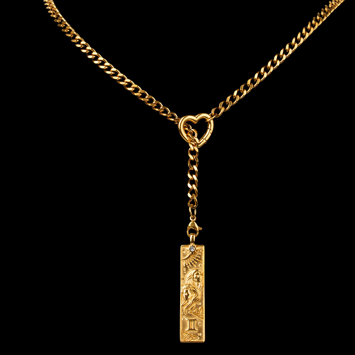 CHICCHOK Whispers of the Corona | Customized Tarot Major Arcana Y-Chain for the 12 Zodiac Signs | Heart-Shaped Clasp Vintage Gold Necklace | Dark Occult High-Street Accessories