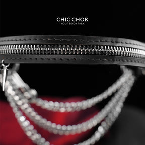 CHICCHOK "Deconstructed Seal" Zipper Embedded Leather Choker | Heavy Metal Spikes & Layered Chains | Dark Punk Y2K Neckwear