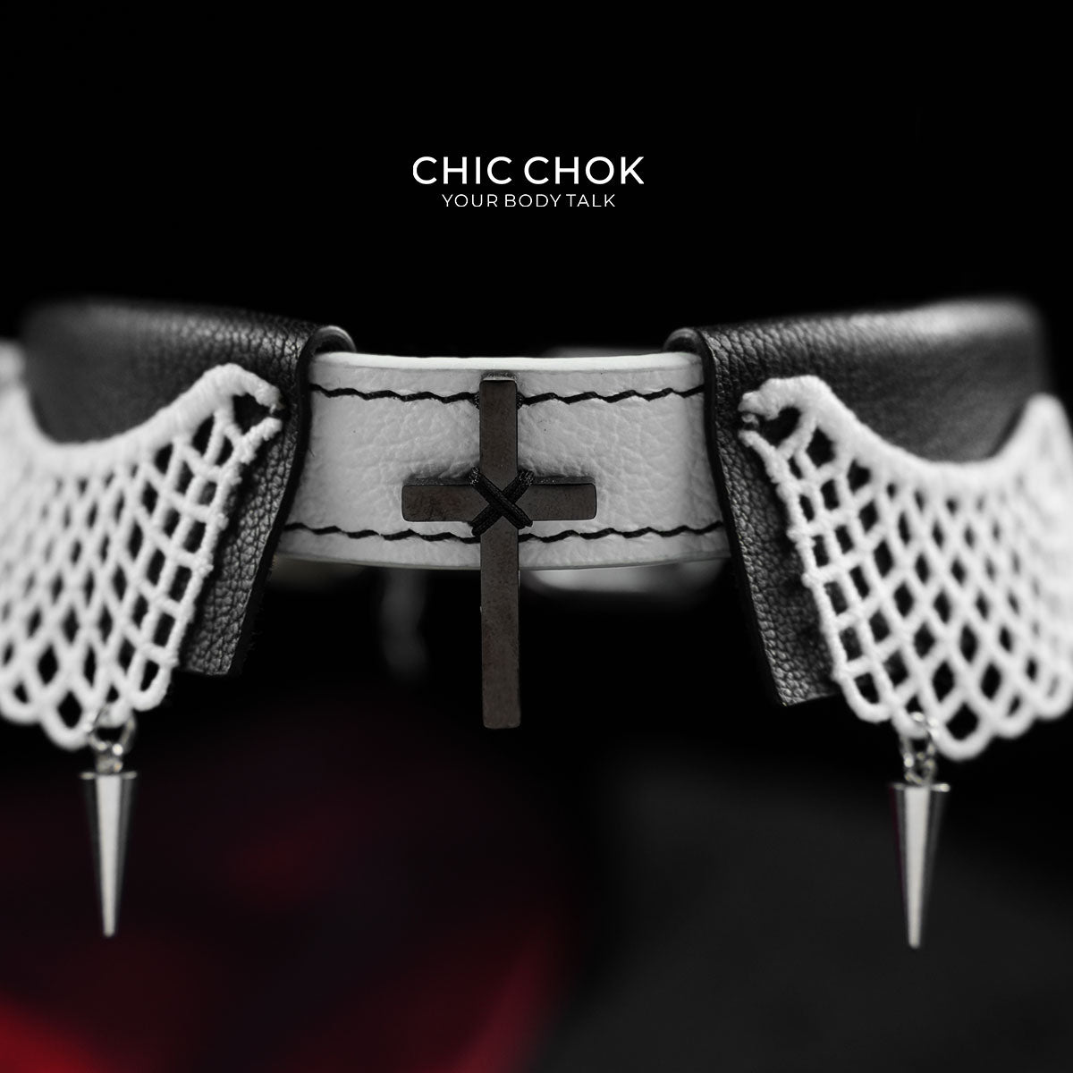 CHICCHOK "Clerical Precept" Hand-Stitched Leather Choker | Gothic Nun Cross Collar | Dark Ascetic Subculture Neckwear