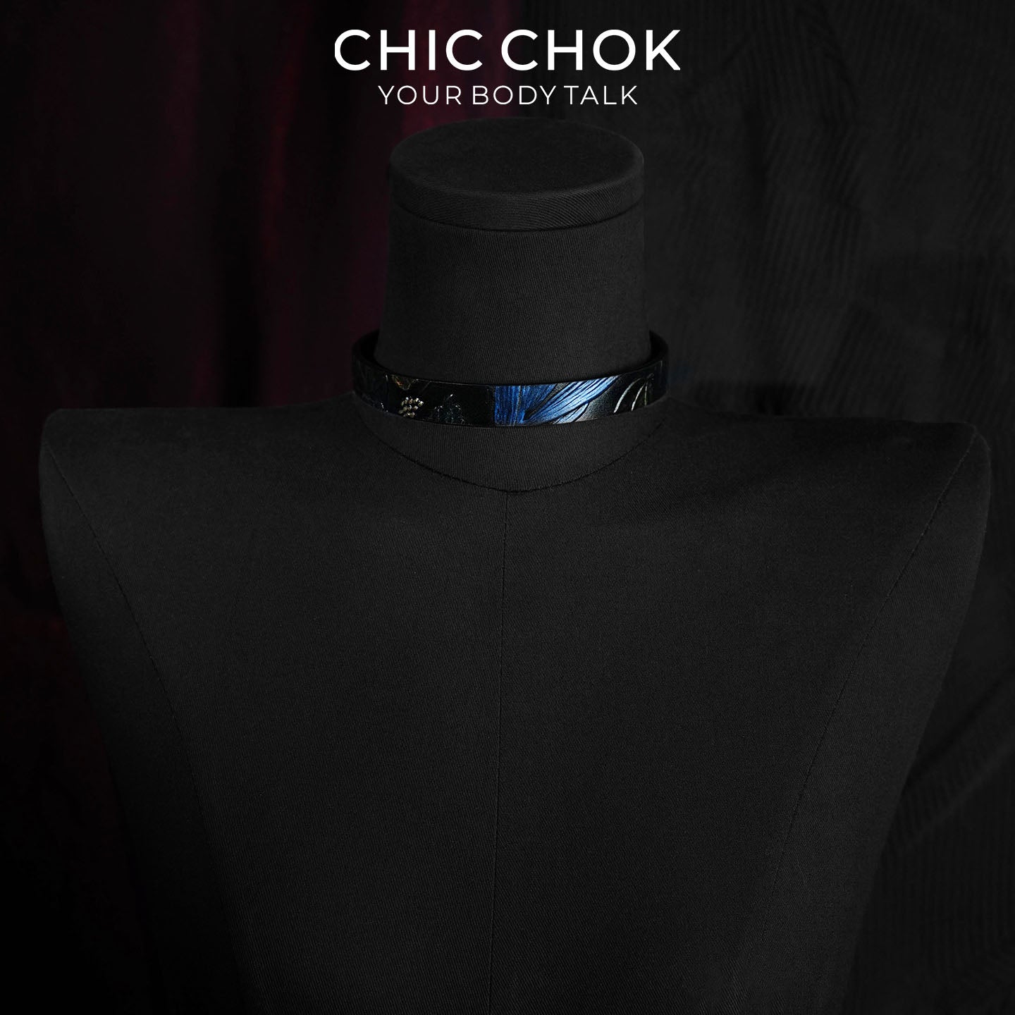 CHICCHOK Crimson Thorn Vine Genuine Leather Choker | Gothic Retro Red & Black Patterned Collar | Luxury Minimalist Cyber Goth Plain Band