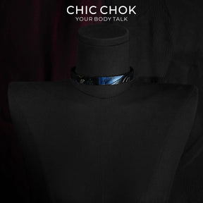 CHICCHOK Crimson Thorn Vine Genuine Leather Choker | Gothic Retro Red & Black Patterned Collar | Luxury Minimalist Cyber Goth Plain Band