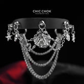 CHICCHOK "Dark Tide Whisper" Reversible Ocean Choker | Genuine Leather & Stainless Steel Shell Collar | Dark Resort Layered Neckwear