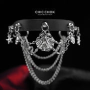 CHICCHOK "Dark Tide Whisper" Reversible Ocean Choker | Genuine Leather & Stainless Steel Shell Collar | Dark Resort Layered Neckwear