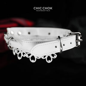 CHICCHOK Sanctuary of Chaos | Choker Renda Kulit Putih | Collar Gothic D-Ring