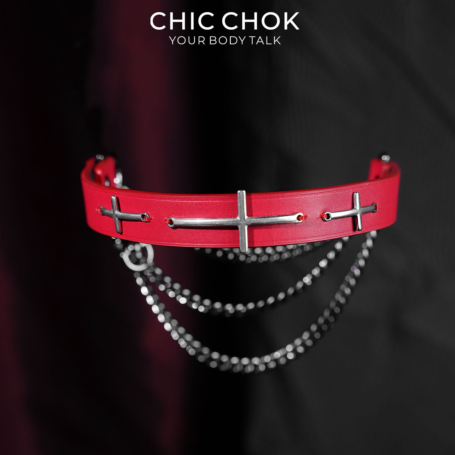 CHICCHOK Sacred Path Red Covenant Genuine Leather Choker | Gothic Silver Cross Pendant Collar | Luxury Red & Silver Subversive Punk Bondage Jewelry