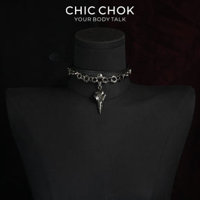 CHICCHOK Raven Messenger | Coleira gótica com crânio de corvo | Coleira de couro preto fosco