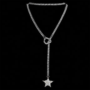 CHICCHOK Golden Silence | Layered Titanium Steel Y-Necklace | Red Crystal Heart Pendant