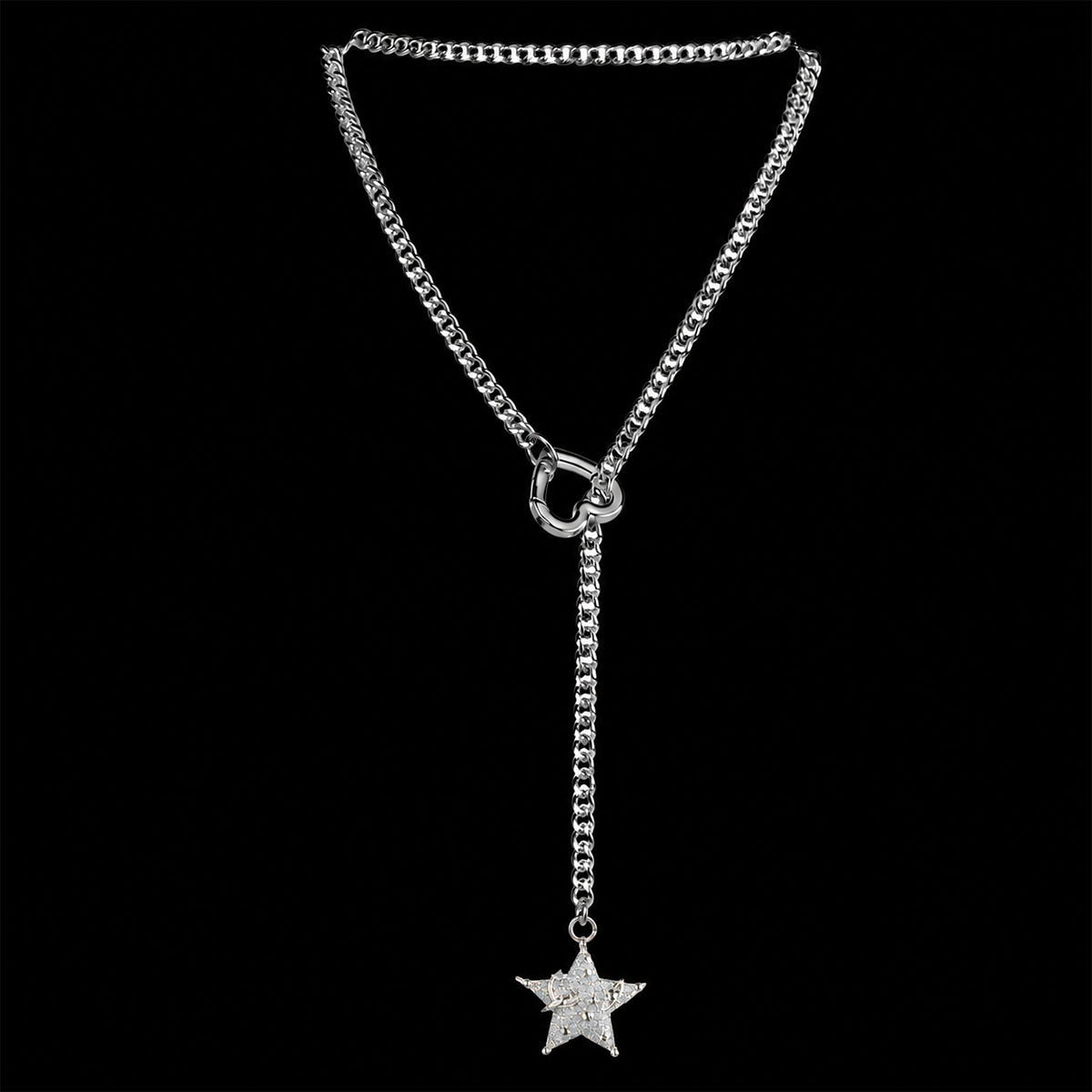 CHICCHOK Golden Silence | Layered Titanium Steel Y-Necklace | Red Crystal Heart Pendant
