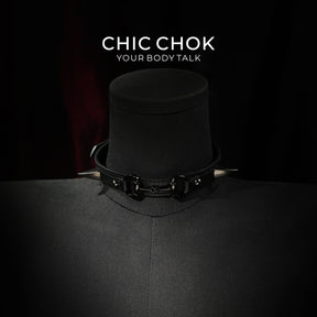 CHIC CHOK Spiked Ring Hardware Vegan Leather Choker – Edgy Goth Punk Industrial Statement Accessory
