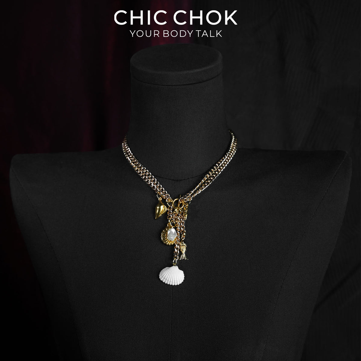 CHICCHOK Shattered Gold Coast Pearl Necklace | Handcrafted Stainless Steel Summer Beach Choker | Golden Sea Shell Luxury Baroque Vacation Jewelry