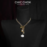 CHICCHOK Shattered Gold Coast Pearl Necklace | Handcrafted Stainless Steel Summer Beach Choker | Golden Sea Shell Luxury Baroque Vacation Jewelry