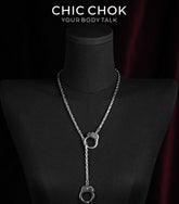 CHICCHOK Unbound Dual Rings Handcuff Necklace | Detachable Stainless Steel Double Layer Choker | Subversive Y2K Industrial Punk Multi-Wear Y-Lariat Chain Jewelry for Sensitive Skin