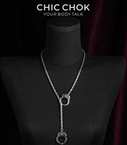 CHICCHOK Unbound Dual Rings Handcuff Necklace | Detachable Stainless Steel Double Layer Choker | Subversive Y2K Industrial Punk Multi-Wear Y-Lariat Chain Jewelry for Sensitive Skin