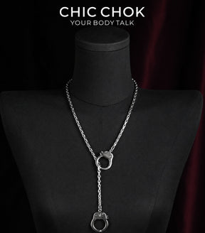 CHICCHOK Unbound Dual Rings Handcuff Necklace | Detachable Stainless Steel Double Layer Choker | Subversive Y2K Industrial Punk Multi-Wear Y-Lariat Chain Jewelry for Sensitive Skin