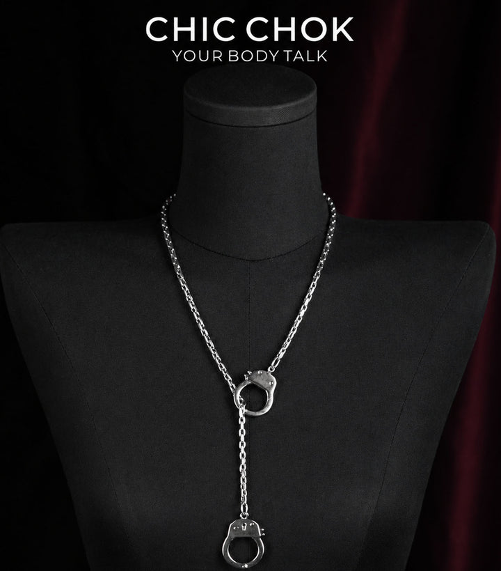 CHICCHOK Unbound Dual Rings Handcuff Necklace | Detachable Stainless Steel Double Layer Choker | Subversive Y2K Industrial Punk Multi-Wear Y-Lariat Chain Jewelry for Sensitive Skin