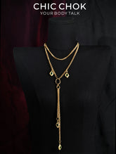 CHICCHOK Gilded Emerald Vigil Y-Lariat Necklace | Handcrafted Titanium Steel Multi-Layer Cuban Chain | Luxury Baroque Green Zircon Pendant Gothic Jewelry