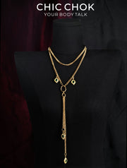 CHICCHOK Gilded Emerald Vigil Y-Lariat Necklace | Handcrafted Titanium Steel Multi-Layer Cuban Chain | Luxury Baroque Green Zircon Pendant Gothic Jewelry