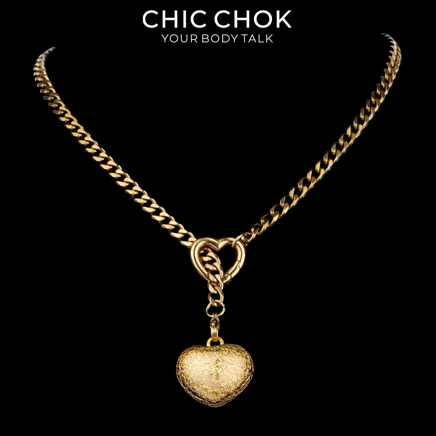 Kalung Y-Lariat Bintang Emas CHICCHOK | Rantai Kuba Baja Tahan Karat Berlapis Emas 18K | Perhiasan Coquette Liontin Hati Emas Hancur Bertekstur Antik