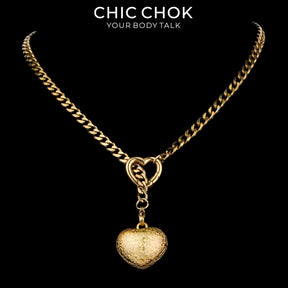 CHICCHOK Gilded Star Haven Y-Lariat Necklace | 18K Gold Plated Stainless Steel Cuban Chain | Vintage Textured Crushed Gold Heart Pendant Coquette Jewelry