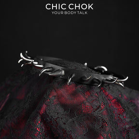 CHICCHOK Thorn Wasteland Genuine Leather Choker | Gothic Punk Rock Asymmetric Spike Collar | Luxury Heavy Metal Motorcycle Biker Subversive Jewelry
