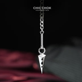 CHICCHOK "Dual Arrow Order" Leather Spike Choker | 360-Degree Dagger Pendant Drop Chain | Gothic Punk Subculture Neckwear