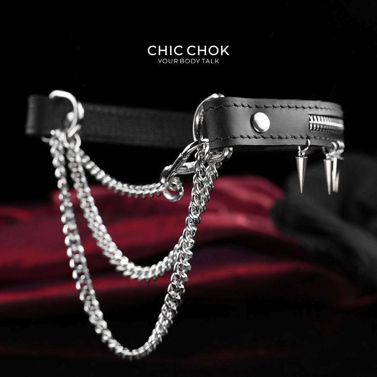 CHICCHOK "Deconstructed Seal" Zipper Embedded Leather Choker | Heavy Metal Spikes & Layered Chains | Dark Punk Y2K Neckwear