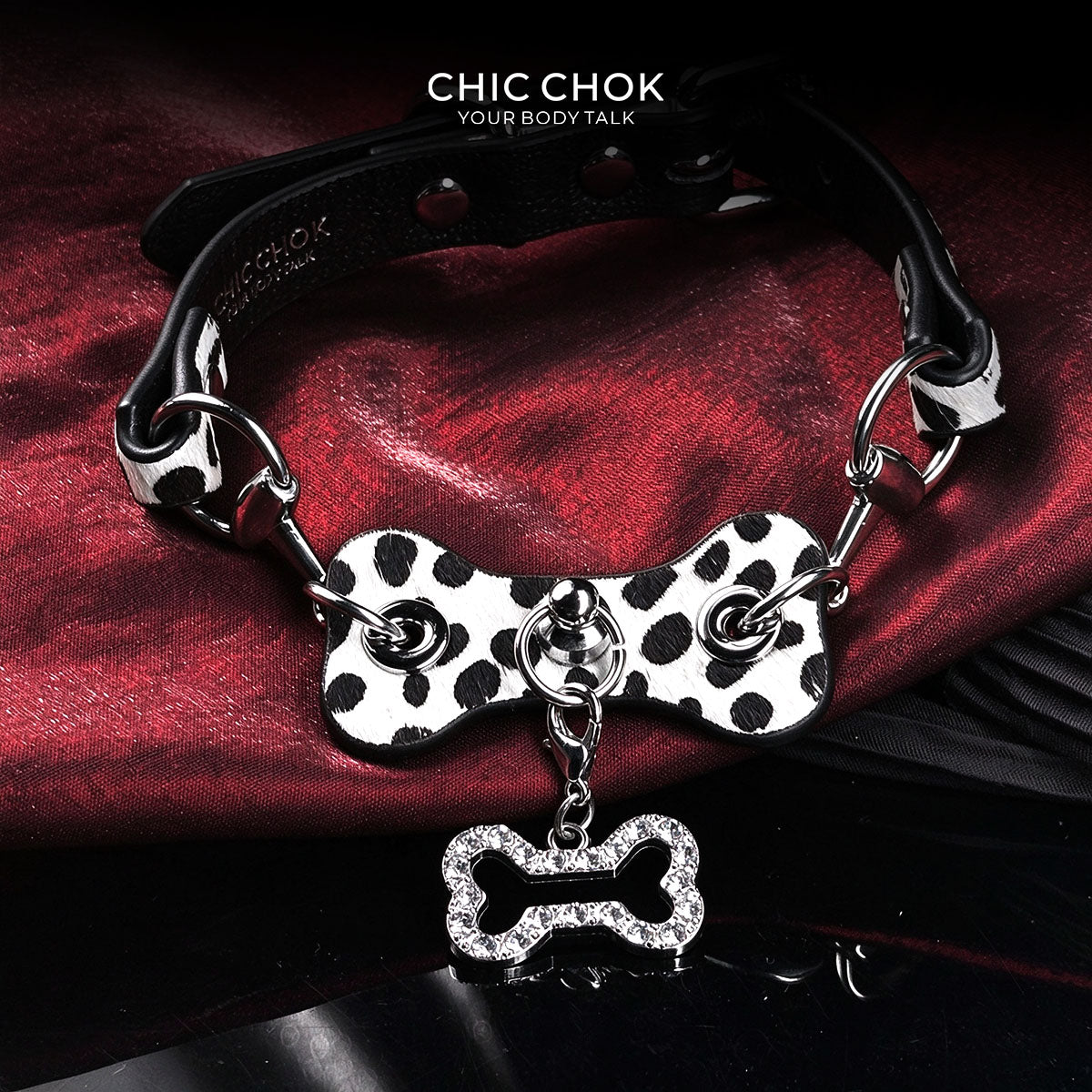 CHICCHOK [Spotty Pup] - klasyczny modowy regulowany choker z końskiego włosia w czarne kropki