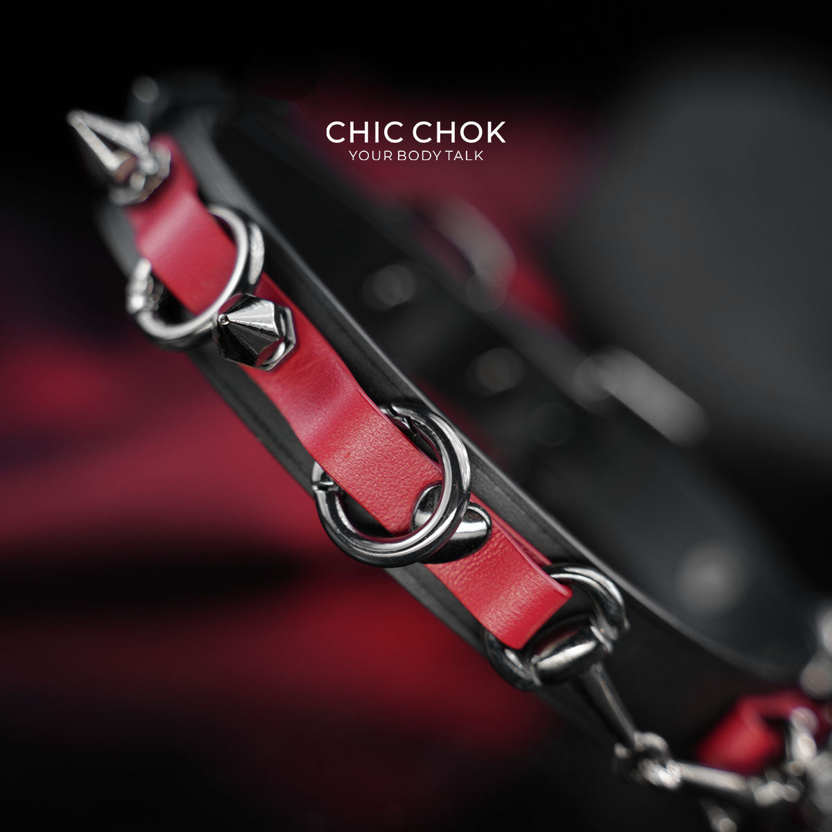 CHICCHOK [Mysterious Queen] Red&Black Spikes Stylish Leather Choker