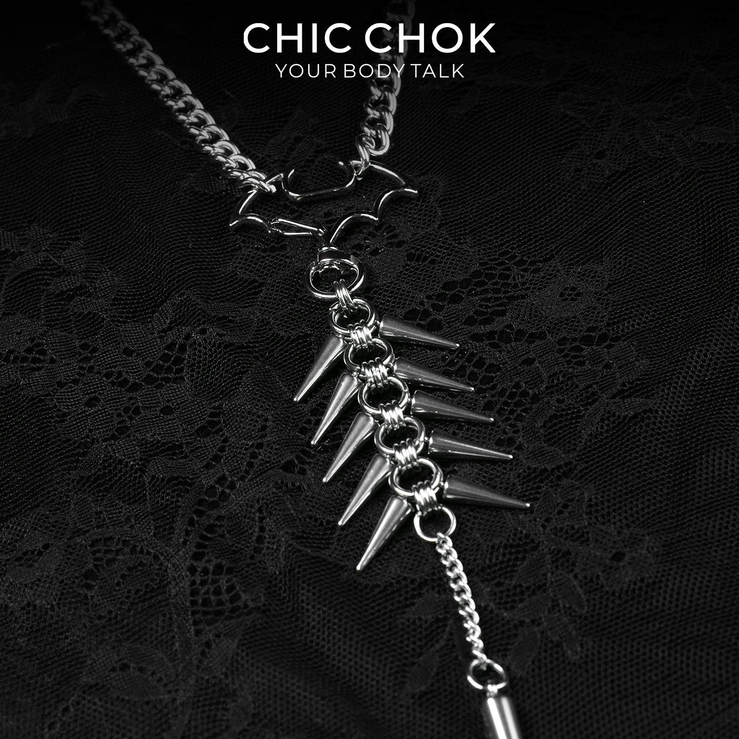 CHICCHOK Nightshade Thorns Leather Choker | Gothic Genuine Leather Bat Wing Collar | Subversive Y2K Industrial Zinc Alloy Spine Spike Tassel Body Armor