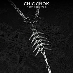 CHICCHOK Nightshade Thorns Leather Choker | Gothic Genuine Leather Bat Wing Collar | Subversive Y2K Industrial Zinc Alloy Spine Spike Tassel Body Armor