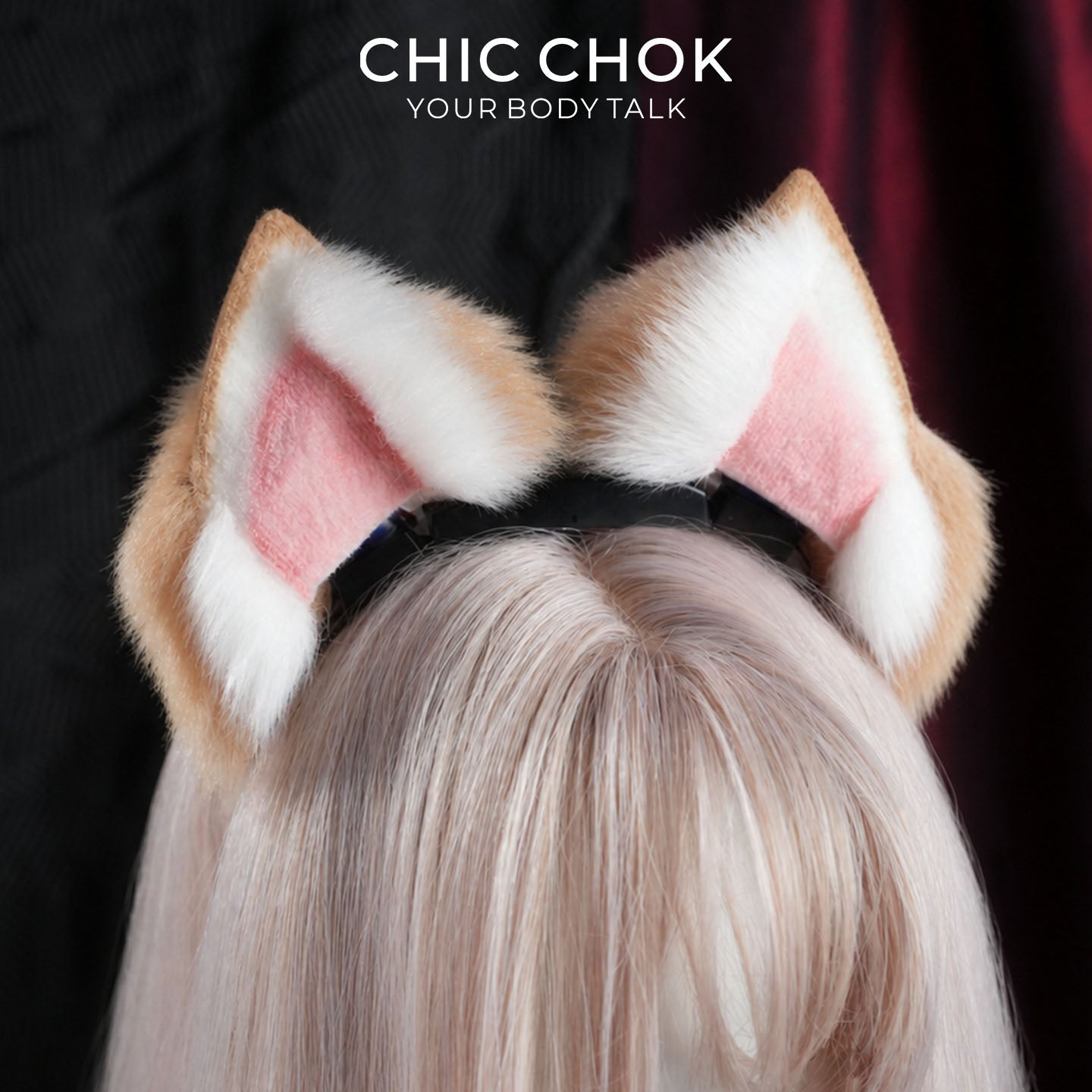 CHICCHOK Pink Haze Animatronic Neko Ears | Moving Plush Cat Ear Headband | Pastel Goth Cyber Cosplay Accessory