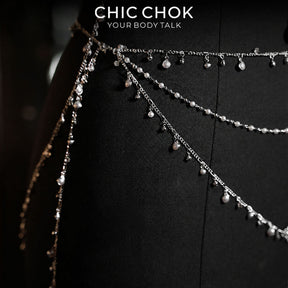 CHICCHOK Crown of the Night Queen | Ensemble chaînes de corps argentées avec cristaux | Harnais gothique compas & bijou lingerie à clochette intime