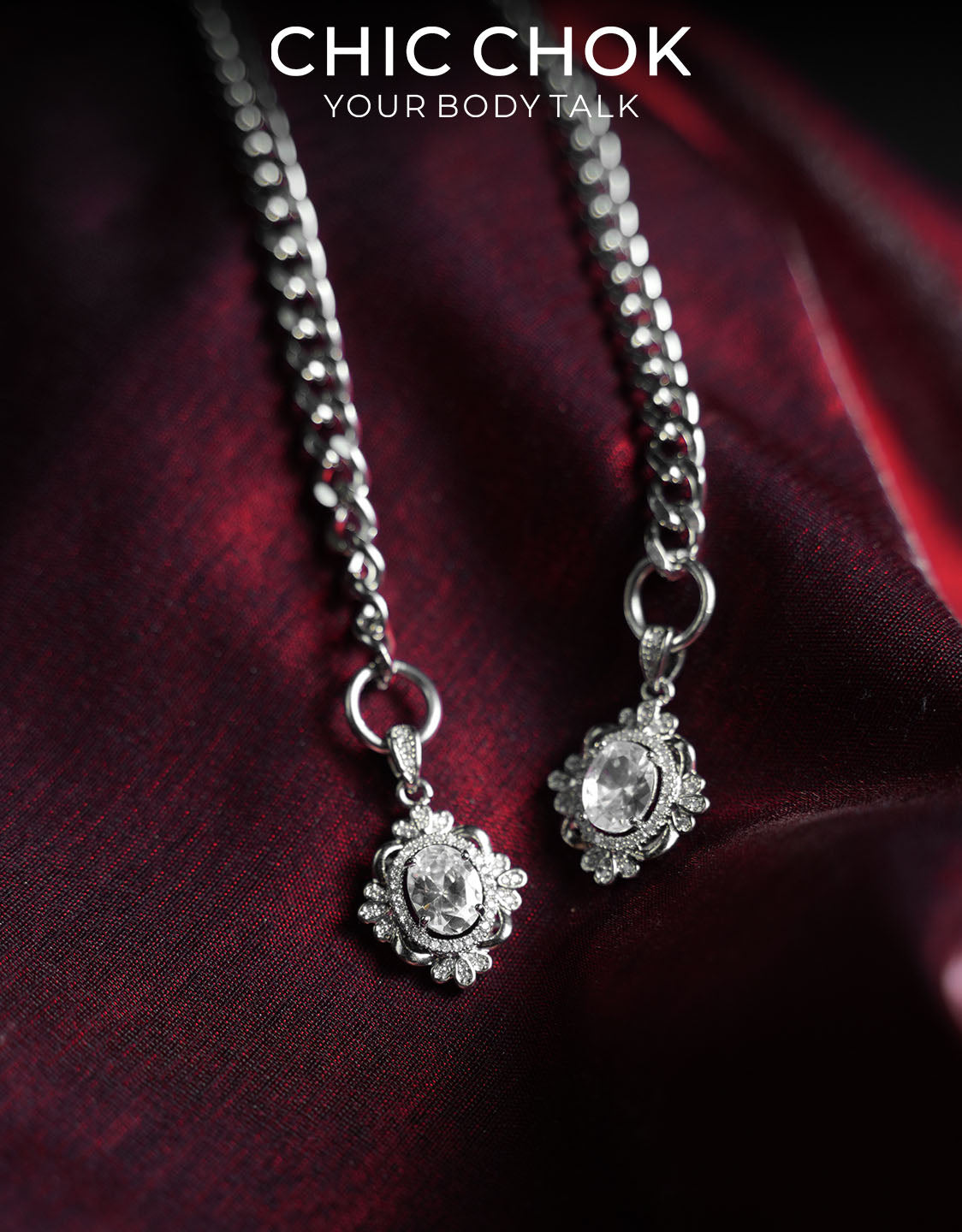 CHICCHOK Twin Astral Crystals Stainless Steel Necklace | Gothic Cyberpunk Industrial Chain Pendant | Luxury Y2K Fairy Grunge Hypoallergenic Jewelry