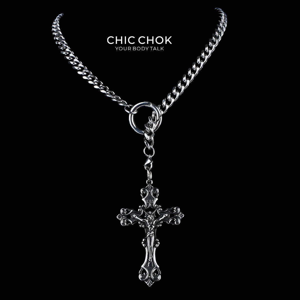 CHICCHOK "Dark Devotion" Titanium Steel Y-Necklace | Gothic Cross Pendant Collection | Dark Streetwear Subculture Jewelry