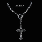 CHICCHOK "Dark Devotion" Titanium Steel Y-Necklace | Gothic Cross Pendant Collection | Dark Streetwear Subculture Jewelry