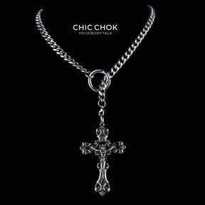 CHICCHOK "Dark Devotion" Titanium Steel Y-Necklace | Gothic Cross Pendant Collection | Dark Streetwear Subculture Jewelry