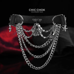 CHICCHOK "Dark Tide Whisper" Reversible Ocean Choker | Genuine Leather & Stainless Steel Shell Collar | Dark Resort Layered Neckwear